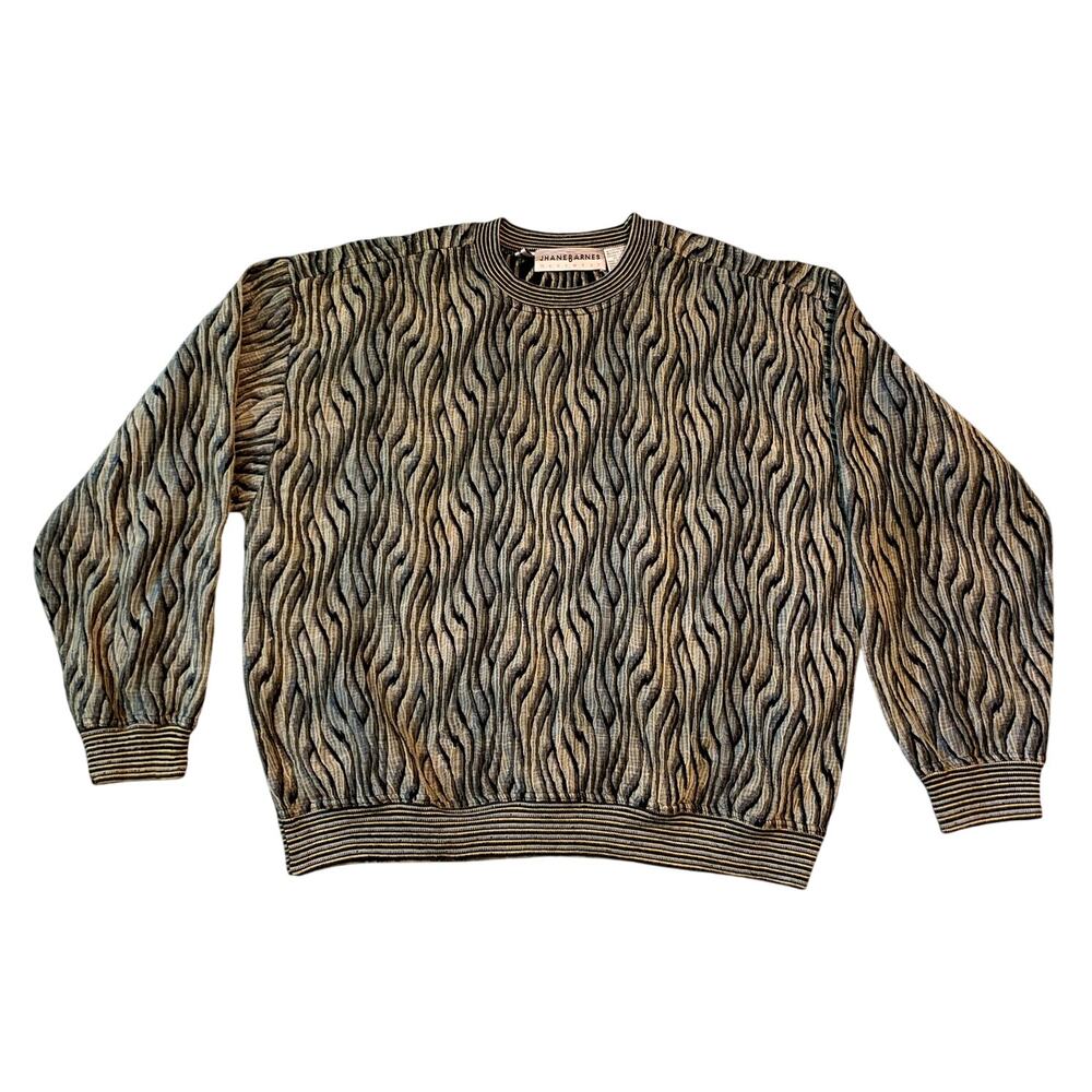 Jhane Barnes Men Sweater Size L Chest 52 Green Black Knit Japan Vintage Y2K 3D